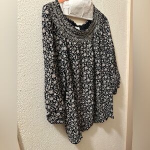 J. Jill Top Women’s Peasant Boho Black/ Gray Floral  3/4 Sleeve Size 2X